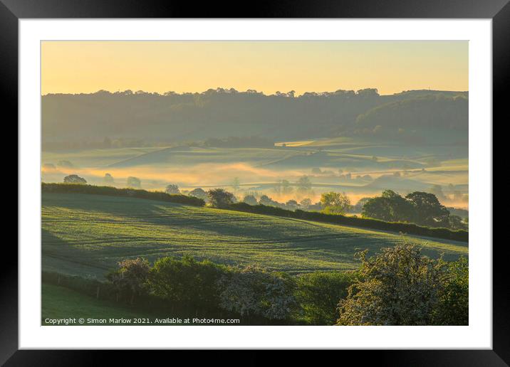 Serene Misty Sunrise Framed Mounted Print by Simon Marlow