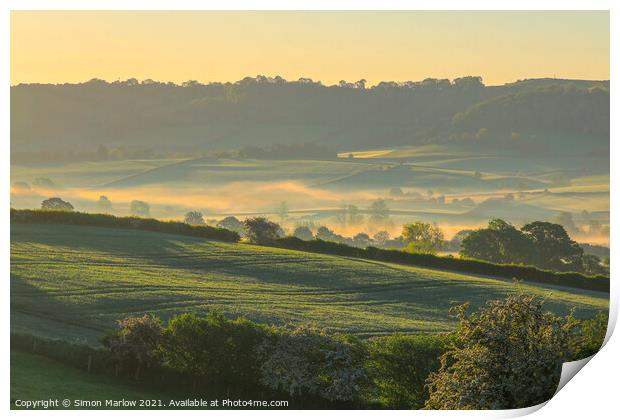 Serene Misty Sunrise Print by Simon Marlow