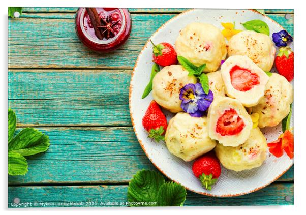 Sweet dumplings with strawberries or knedlik Acrylic by Mykola Lunov Mykola