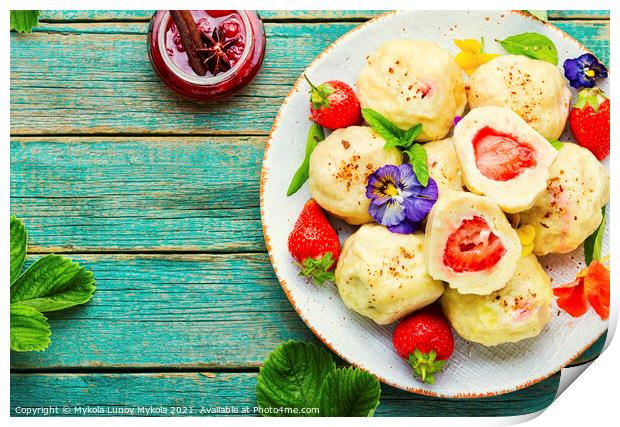 Sweet dumplings with strawberries or knedlik Print by Mykola Lunov Mykola