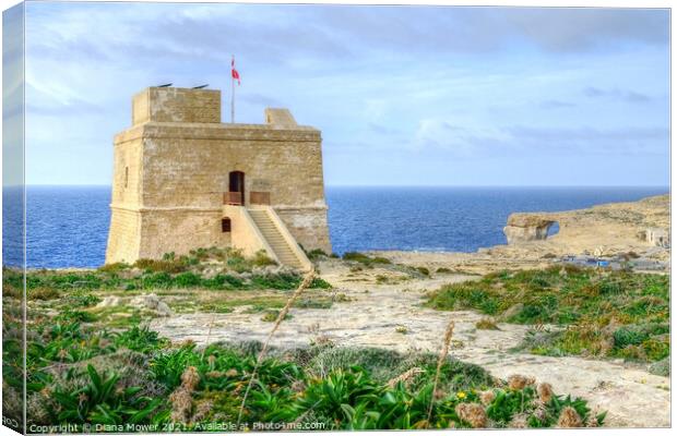 Dwejra Bay Watchtower Gozo Malta Canvas Print by Diana Mower