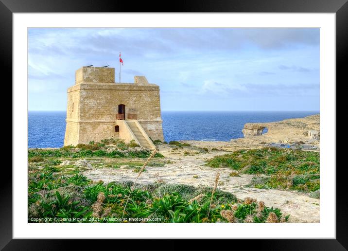  Dwejra Bay Watchtower Gozo Malta Framed Mounted Print by Diana Mower
