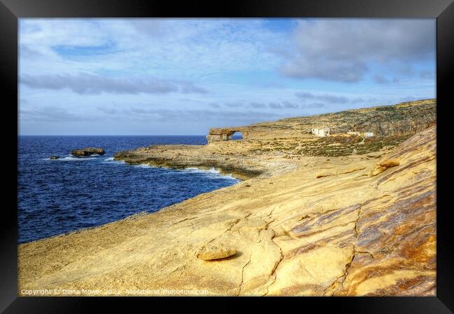 Sandstone cliffs and Azure Window Gozo Malta Framed Print by Diana Mower