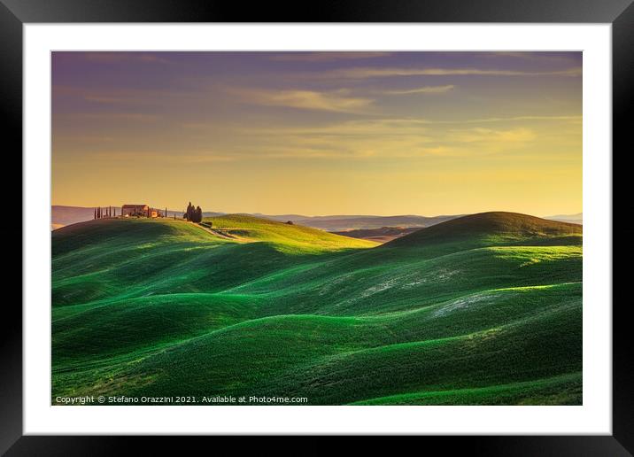 Rolling Hills at Sunset in Crete Senesi Framed Mounted Print by Stefano Orazzini