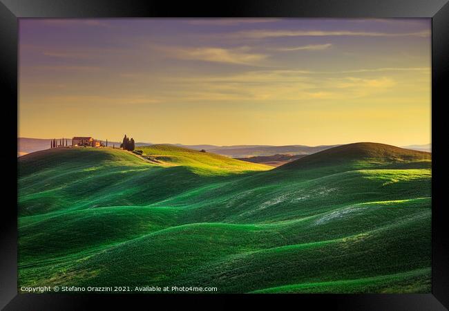 Rolling Hills at Sunset in Crete Senesi Framed Print by Stefano Orazzini
