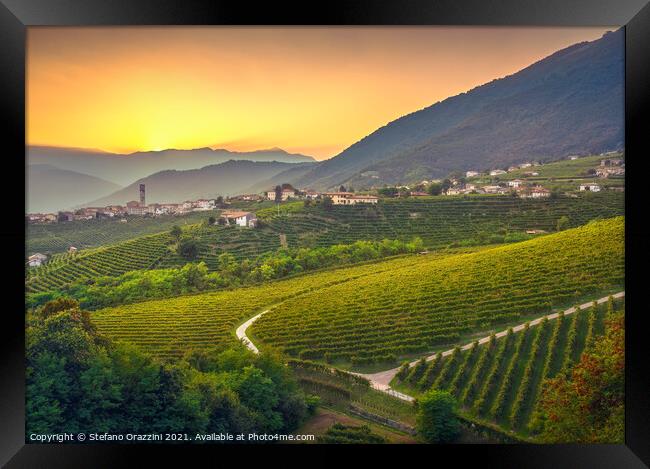 Vineyards after Sunset in Prosecco Hills Framed Print by Stefano Orazzini