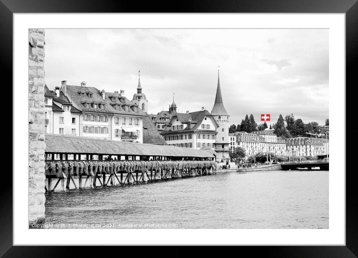 Famous Chapel bridge in Lucerne in a beautiful summer day,  Framed Mounted Print by M. J. Photography