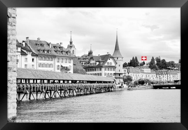 Famous Chapel bridge in Lucerne in a beautiful summer day,  Framed Print by M. J. Photography