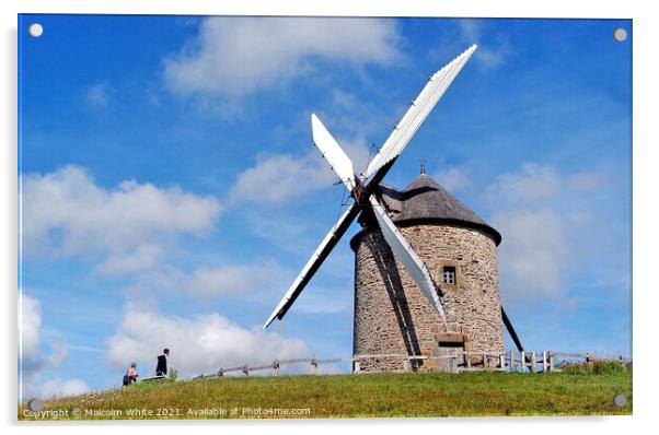 Windmill Moulin de Moidrey Near Mont Saint Michel Acrylic by Malcolm White