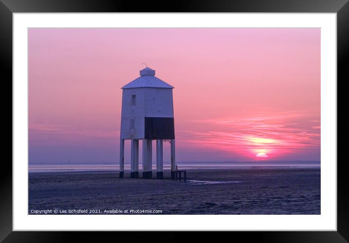 Burnham Lighthouse Framed Mounted Print by Les Schofield