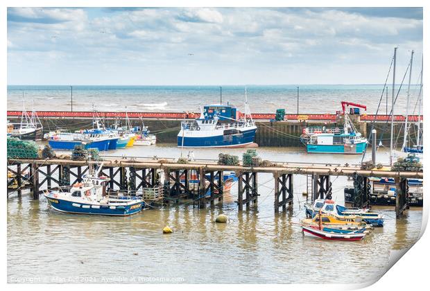 Fishing Boats Moored in Bridlington Harbour Print by Allan Bell