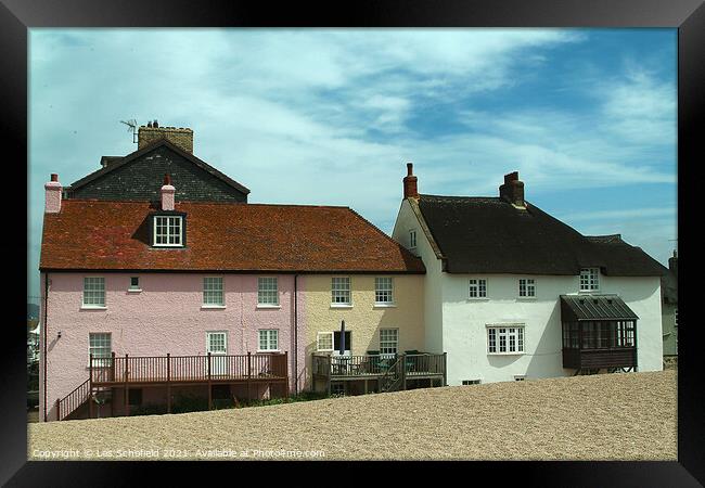 Buildings on Beach Westbay Dorset Framed Print by Les Schofield