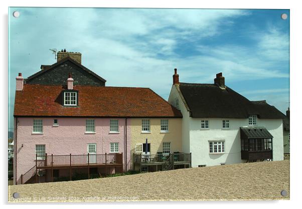 Buildings on Beach Westbay Dorset Acrylic by Les Schofield