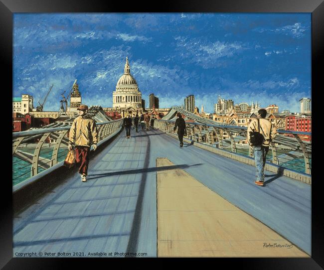 'Millennium Bridge' by Peter Bolton. Originally painted by me in 2003. Now available as prints.  Framed Print by Peter Bolton