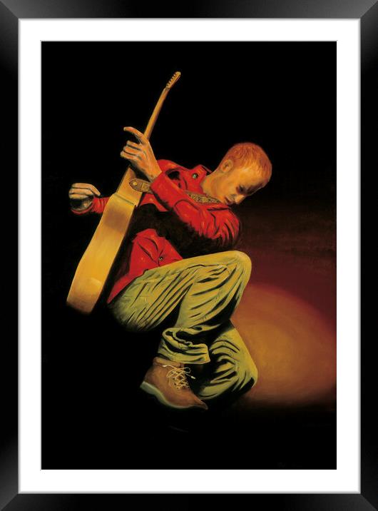 Painting of a guitarist on stage. Painted by me in 2004. Now available as prints. Framed Mounted Print by Peter Bolton
