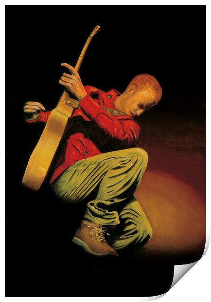 Painting of a guitarist on stage. Painted by me in 2004. Now available as prints. Print by Peter Bolton