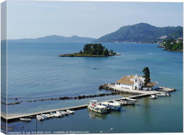 Mouse Island Corfu  Canvas Print by Les Schofield