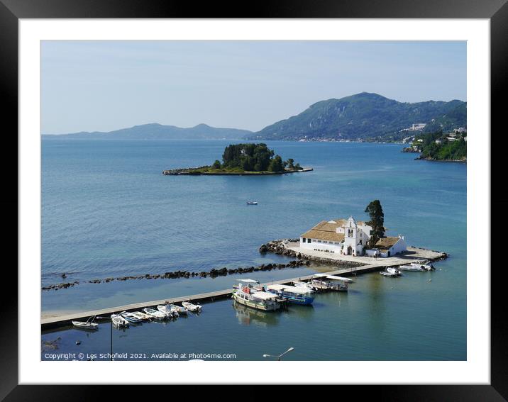 Mouse Island Corfu  Framed Mounted Print by Les Schofield