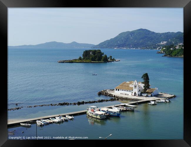 Mouse Island Corfu  Framed Print by Les Schofield