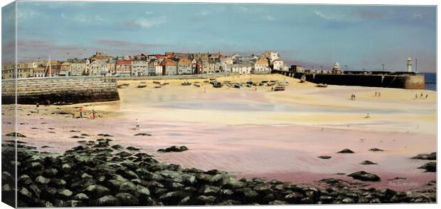 Painting of St.Ives harbour, Cornwall. By me in 2004 now available as prints. Canvas Print by Peter Bolton