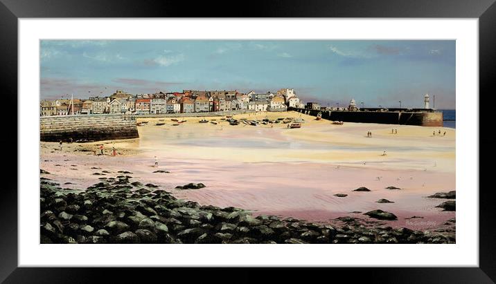 Painting of St.Ives harbour, Cornwall. By me in 2004 now available as prints. Framed Mounted Print by Peter Bolton