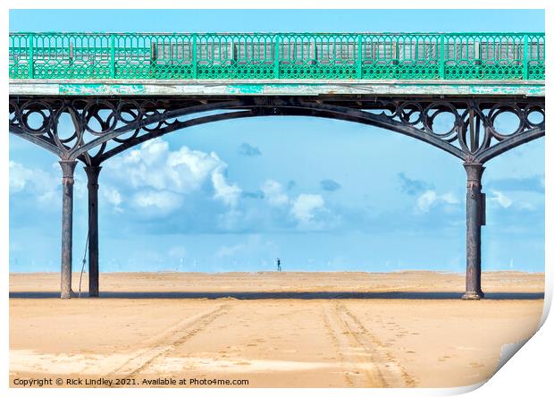 Walking Under Pier Print by Rick Lindley