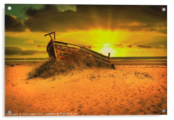 The Abandoned boat at Marske Acrylic by Mick Evans