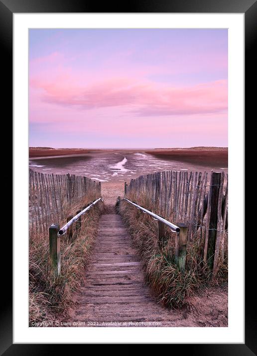 Dawn sky over Holkham Beach. Norfolk, UK. Framed Mounted Print by Liam Grant