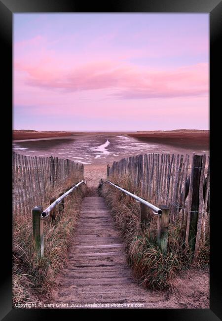 Dawn sky over Holkham Beach. Norfolk, UK. Framed Print by Liam Grant