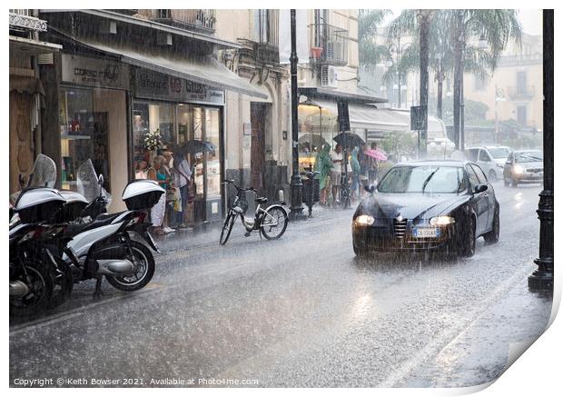 Heavy rain downpour in Sorrento, Italy Print by Keith Bowser