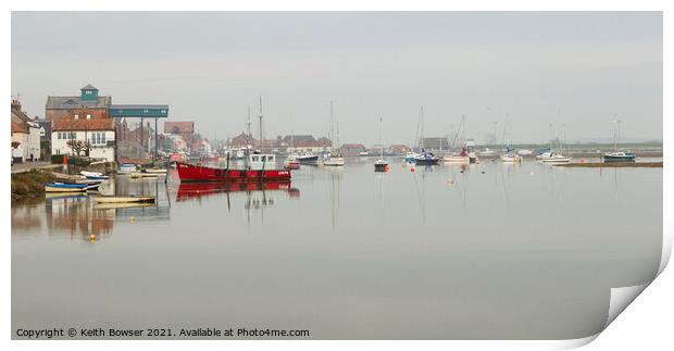 Wells Next The Sea harbour at high tide with mist Print by Keith Bowser