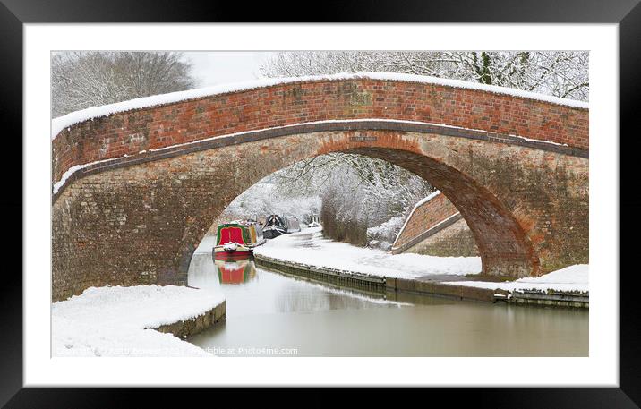 Bridge 62 over Grand Union Canal in winter at Foxt Framed Mounted Print by Keith Bowser