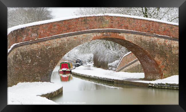 Bridge 62 over Grand Union Canal in winter at Foxt Framed Print by Keith Bowser