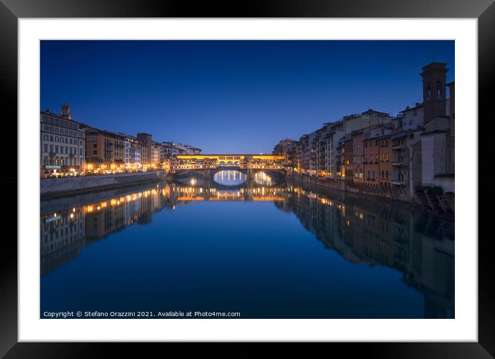 Ponte Vecchio Blue Hour, Florence Framed Mounted Print by Stefano Orazzini