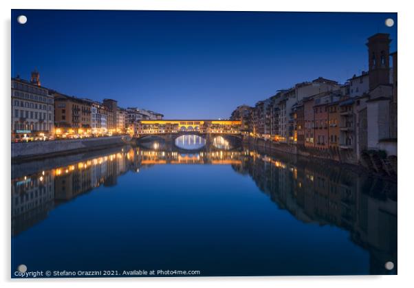 Ponte Vecchio Blue Hour, Florence Acrylic by Stefano Orazzini