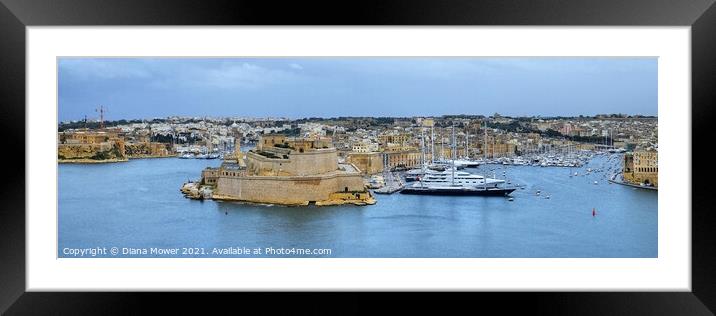 The Grand Harbour Valletta Panoramic Framed Mounted Print by Diana Mower