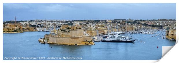 The Grand Harbour Valletta Panoramic Print by Diana Mower