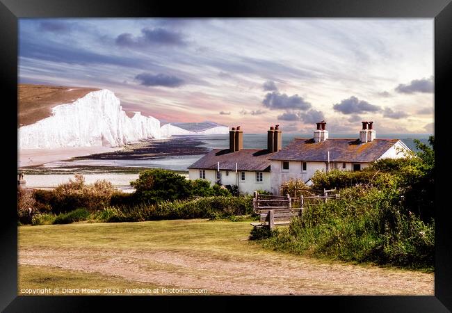 The Seven Sisters at Cuckmere Haven Sussex Framed Print by Diana Mower