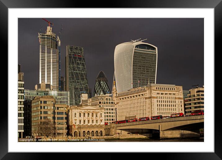 London bridge with Gherkin Framed Mounted Print by Jenny Hibbert