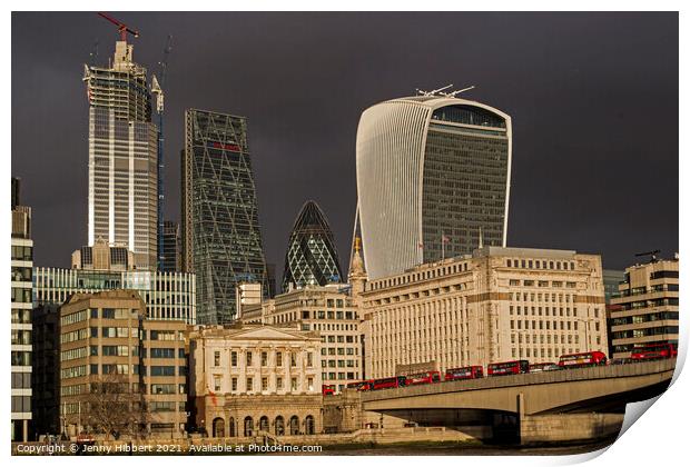 London bridge with Gherkin Print by Jenny Hibbert