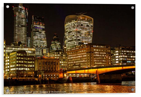 Evening at London bridge Acrylic by Jenny Hibbert