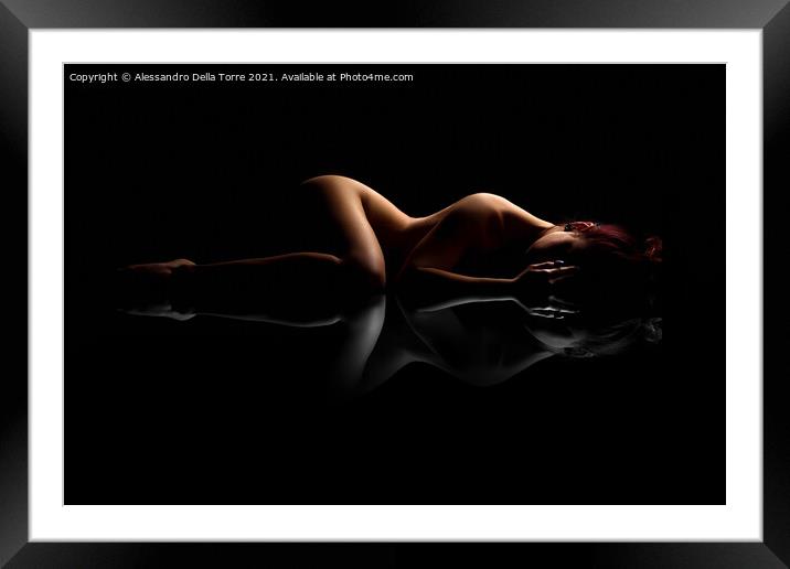 Nude woman laying down naked Framed Mounted Print by Alessandro Della Torre