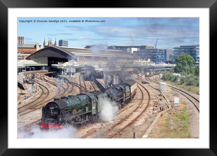 Double head steam train departs Bristol Temple Mea Framed Mounted Print by Duncan Savidge