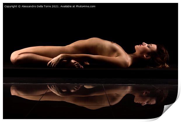 Nude girl as naked woman posing Print by Alessandro Della Torre