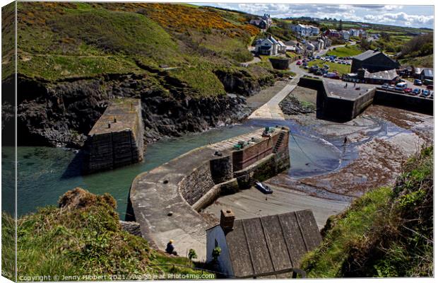 Looking over Porthgain harbour Pembrokeshire Canvas Print by Jenny Hibbert