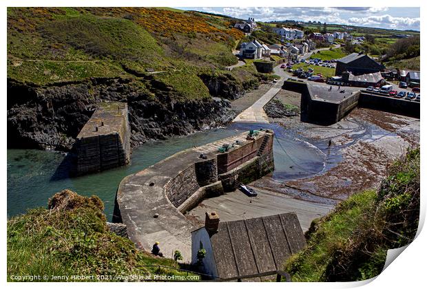 Looking over Porthgain harbour Pembrokeshire Print by Jenny Hibbert