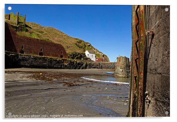 Porthgain harbour taken from beach Acrylic by Jenny Hibbert
