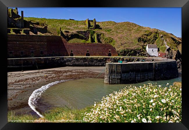 Porthgain harbour with the old quarry in the background Framed Print by Jenny Hibbert