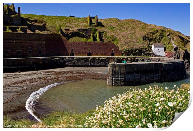 Porthgain harbour with the old quarry in the background Print by Jenny Hibbert