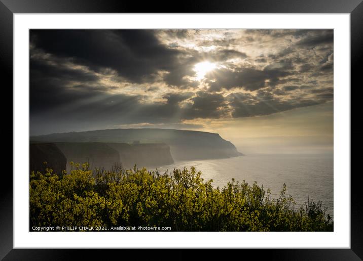 Sunset over Staithes cliffs 537 Framed Mounted Print by PHILIP CHALK